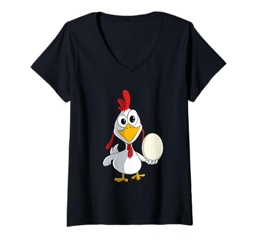 Damen Lustiges Huhn mit einem Ei T-Shirt mit V-Ausschnitt Damen Lustiges Huhn mit einem Ei T-Shirt mit V-Ausschnitt von Lustiges Tiermotiv by kd