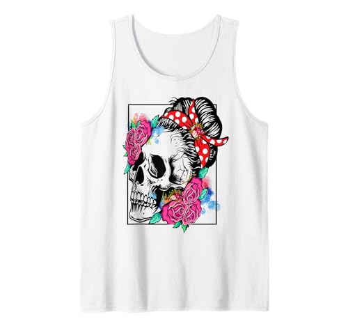 Damen Totenkopf Bandana Stirnband Floral Halloween Totenkopf Tank Top Damen Totenkopf Bandana Stirnband Floral Halloween Totenkopf Tank Top von Lustiges Totenkopf-Halloween-Skelett für Frauen