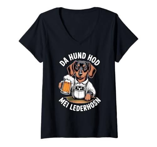 Damen Oktober Volksfest Bayern Lederhose Dackel Bier Trachten T-Shirt mit V-Ausschnitt Damen Oktober Volksfest Bayern Lederhose Dackel Bier Trachten T-Shirt mit V-Ausschnitt von Lustiges Trachtenshirt Dackel Lederhose Bier Hund