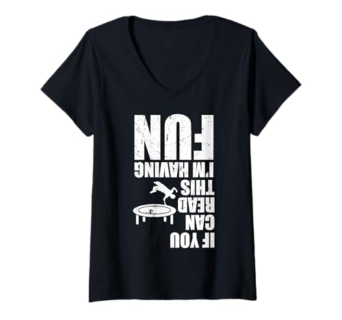 Damen If You Can Read This Im Having Fun Trampoline T-Shirt mit V-Ausschnitt von Lustiges Trampolin Crew Design Idee