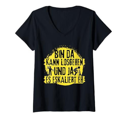 Damen Bin da kann losgehen Party Spruch für Feierlaune T-Shirt mit V-Ausschnitt Damen Bin da kann losgehen Party Spruch für Feierlaune T-Shirt mit V-Ausschnitt von Lustiges Trink Spruch Motiv für Festival Fans