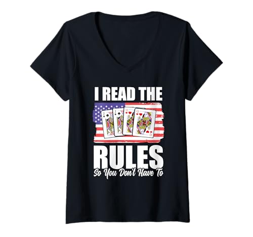 Damen Binokel Pinochle USA Flagge Apparel Lieblings Kartenspiel T-Shirt mit V-Ausschnitt von Lustiges USA Binokel Spiele Design