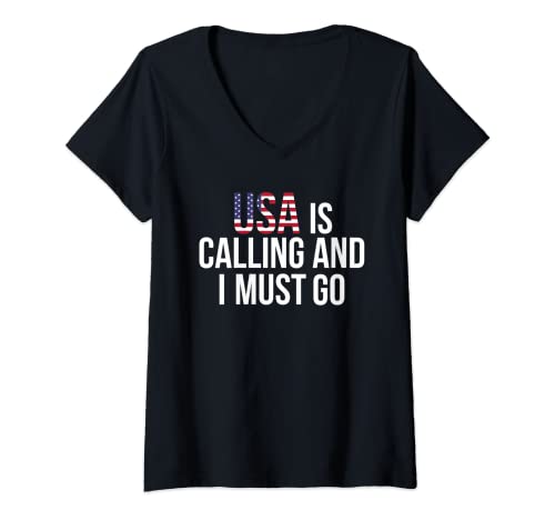 Damen USA Is Calling & I Must Go I Reise Amerika ruft Flagge T-Shirt mit V-Ausschnitt Damen USA Is Calling & I Must Go I Reise Amerika ruft Flagge T-Shirt mit V-Ausschnitt von Lustiges USA & Amerika Touristen Geschenkideen