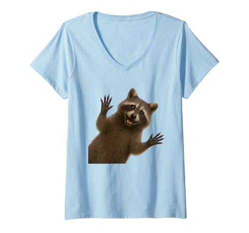 Damen Fotorealistischer Waschbär für Raccoon Fan T-Shirt mit V-Ausschnitt Damen Fotorealistischer Waschbär für Raccoon Fan T-Shirt mit V-Ausschnitt von Lustiges Waschbär Outfit