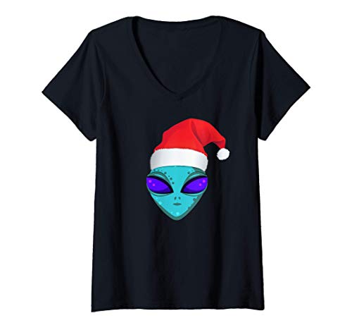 Damen Außerirdischer Weihnachtsmann Santa Alien Herren Damen T-Shirt mit V-Ausschnitt Damen Außerirdischer Weihnachtsmann Santa Alien Herren Damen T-Shirt mit V-Ausschnitt von Lustiges Weihnachten Geschenke