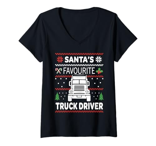 Damen Santas Favourite Truck Driver LKW Lastkraftwagenfahrer T-Shirt mit V-Ausschnitt Damen Santas Favourite Truck Driver LKW Lastkraftwagenfahrer T-Shirt mit V-Ausschnitt von Lustiges Weihnachten LKW Fahrer Truck Design