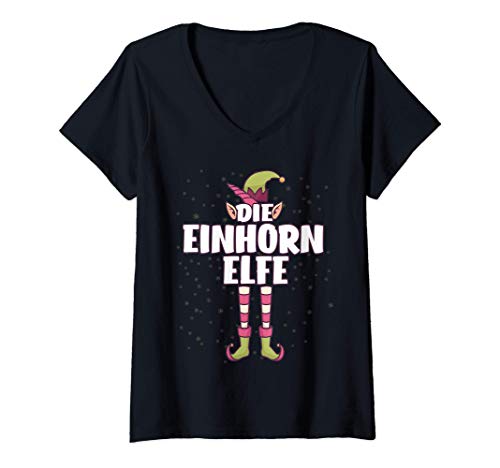 Damen Die Einhorn Elfe. XMAS Einhorn-Elfe T-Shirt mit V-Ausschnitt Damen Die Einhorn Elfe. XMAS Einhorn-Elfe T-Shirt mit V-Ausschnitt von Lustiges Weihnachts-Elfen-Design