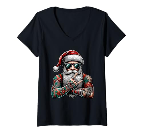 Damen Tätowiert Weihnachtsmann inked Weihnachten Männer & Frauen T-Shirt mit V-Ausschnitt Damen Tätowiert Weihnachtsmann inked Weihnachten Männer & Frauen T-Shirt mit V-Ausschnitt von Lustiges Weihnachts Geschenk & Tatoo Santa coming