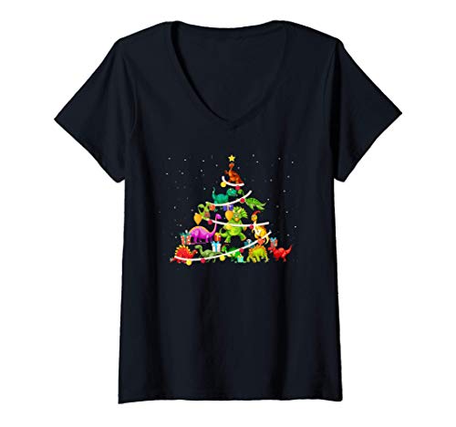 Damen Dinosaurier Weihnachtsbaum Weihnachten Geschenk Damen Herren T-Shirt mit V-Ausschnitt Damen Dinosaurier Weihnachtsbaum Weihnachten Geschenk Damen Herren T-Shirt mit V-Ausschnitt von Lustiges Weihnachts Geschenke Co.