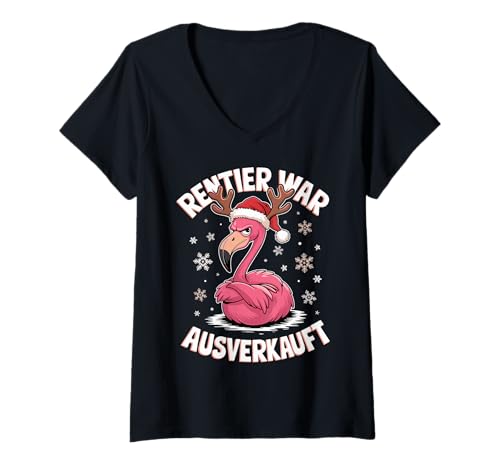 Damen Lustiges Weihnachten Shirt Flamingo Rentier war ausverkauft T-Shirt mit V-Ausschnitt Damen Lustiges Weihnachten Shirt Flamingo Rentier war ausverkauft T-Shirt mit V-Ausschnitt von Lustiges Weihnachts T Shirt Weihnachtsshirt Lustig