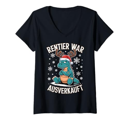 Damen Lustiges Weihnachten T-Shirt Dino Rentier war ausverkauft T-Shirt mit V-Ausschnitt Damen Lustiges Weihnachten T-Shirt Dino Rentier war ausverkauft T-Shirt mit V-Ausschnitt von Lustiges Weihnachts T Shirt Weihnachtsshirt Lustig