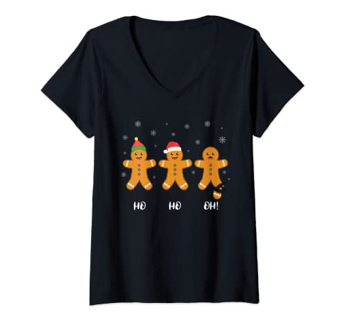 Damen Lebkuchen Frohe Weihnachten Lebkuchenmann Merry Christmas T-Shirt mit V-Ausschnitt Damen Lebkuchen Frohe Weihnachten Lebkuchenmann Merry Christmas T-Shirt mit V-Ausschnitt von Lustiges Weihnachtsoutfit Lebkuchen Weihnachten