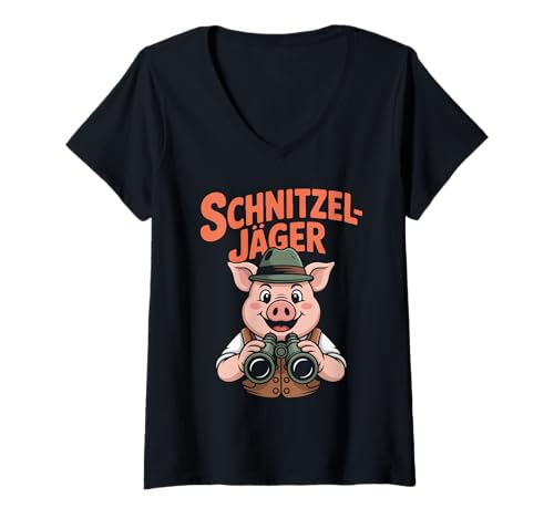 Damen Schnitzeljäger Lustiges Schwein Witz T-Shirt mit V-Ausschnitt Damen Schnitzeljäger Lustiges Schwein Witz T-Shirt mit V-Ausschnitt von Lustiges Wildschwein Jäger Humor Spaß