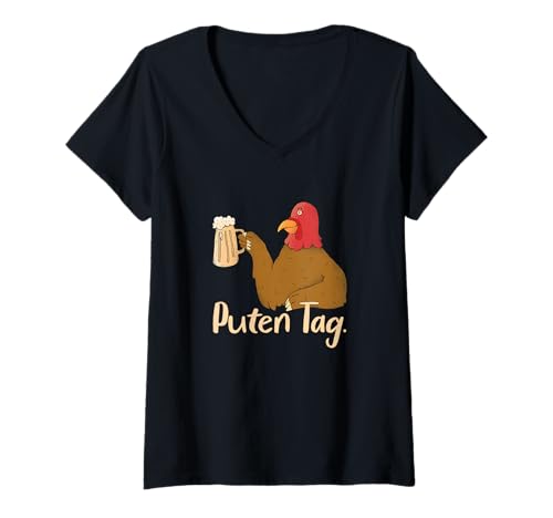 Damen Puten Tag Bier Trinkende Pute / Truthahn T-Shirt mit V-Ausschnitt Damen Puten Tag Bier Trinkende Pute / Truthahn T-Shirt mit V-Ausschnitt von Lustiges Wortspiel Outfit