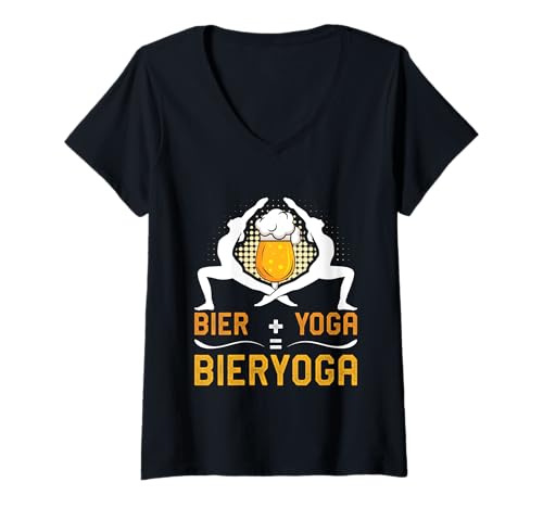 Damen Biertrinker BIER UND YOGA IST BIER YOGA Lustig Yogi T-Shirt mit V-Ausschnitt von Lustiges Yoga T-Shirt Biertrinker Yogi Weintrinker
