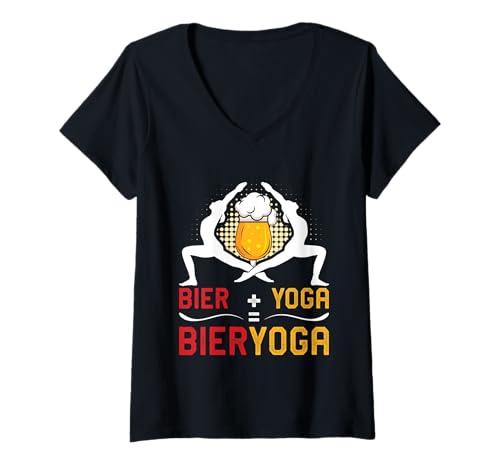 Damen Biertrinker BIER UND YOGA IST BIER YOGA Lustig Yogi T-Shirt mit V-Ausschnitt von Lustiges Yoga T-Shirt Biertrinker Yogi Weintrinker