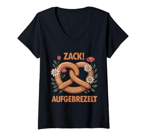 Damen Zack Aufgebrezelt Pretzel Flowers Edelweiss Oktoberfest T-Shirt mit V-Ausschnitt Damen Zack Aufgebrezelt Pretzel Flowers Edelweiss Oktoberfest T-Shirt mit V-Ausschnitt von Lustiges Zack Aufgebrezelt Oktoberfest Flowers