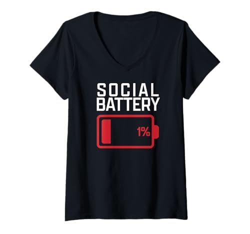 Damen Soziale Batterie niedrig lustig überflutet T-Shirt mit V-Ausschnitt von Lustiges Zeug