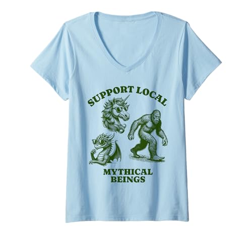 Damen dragons unicorn Lovers - Support Local mythical beings T-Shirt mit V-Ausschnitt von Lustiges dragons unicorn Design – Geschenk