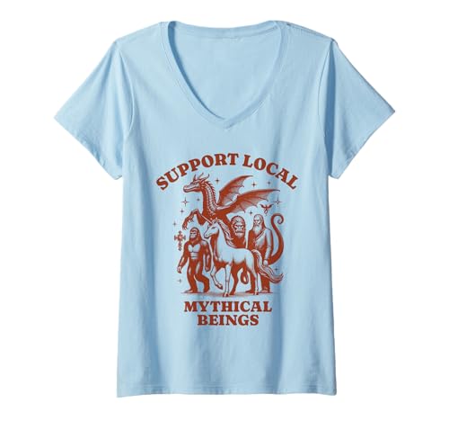 Damen dragons unicorn Lovers - Support Local mythical beings T-Shirt mit V-Ausschnitt von Lustiges dragons unicorn Design – Geschenk