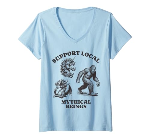 Damen dragons unicorn Lovers - Support Local mythical beings T-Shirt mit V-Ausschnitt von Lustiges dragons unicorn Design – Geschenk
