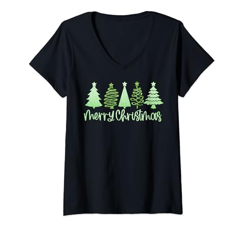 Lustige Weihnachten Frohe Weihnachten Baum grün Damen T-Shirt mit V-Ausschnitt Lustige Weihnachten Frohe Weihnachten Baum grün Damen T-Shirt mit V-Ausschnitt von Lustiges frohes Weihnachtsbaum-grünes