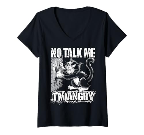 Damen Wütende Katze Stimmung Humor Sarkastisch Haustierliebhaber T-Shirt mit V-Ausschnitt Damen Wütende Katze Stimmung Humor Sarkastisch Haustierliebhaber T-Shirt mit V-Ausschnitt von Lustiges mürrisches Tier Geschenk Sarkasmus