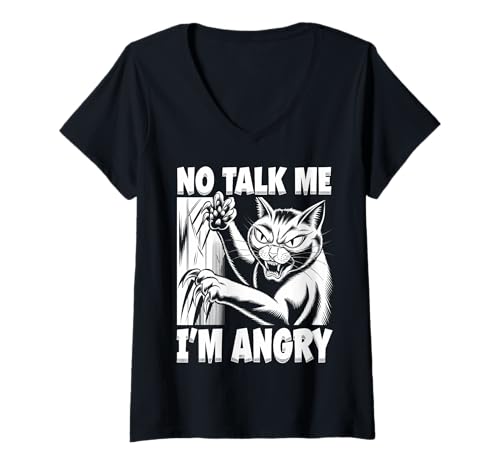 Damen Wütende Katze Stimmung Humor Sarkastisch Haustierliebhaber T-Shirt mit V-Ausschnitt Damen Wütende Katze Stimmung Humor Sarkastisch Haustierliebhaber T-Shirt mit V-Ausschnitt von Lustiges mürrisches Tier Geschenk Sarkasmus