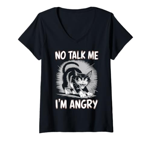 Damen Wütende Katze Stimmung Humor Sarkastisch Haustierliebhaber T-Shirt mit V-Ausschnitt Damen Wütende Katze Stimmung Humor Sarkastisch Haustierliebhaber T-Shirt mit V-Ausschnitt von Lustiges mürrisches Tier Geschenk Sarkasmus