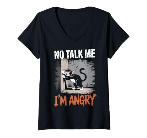 Damen Wütende Katze Stimmung Humor Sarkastisch Haustierliebhaber T-Shirt mit V-Ausschnitt Damen Wütende Katze Stimmung Humor Sarkastisch Haustierliebhaber T-Shirt mit V-Ausschnitt von Lustiges mürrisches Tier Geschenk Sarkasmus