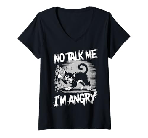 Damen Wütende Katze Stimmung Humor Sarkastisch Haustierliebhaber T-Shirt mit V-Ausschnitt Damen Wütende Katze Stimmung Humor Sarkastisch Haustierliebhaber T-Shirt mit V-Ausschnitt von Lustiges mürrisches Tier Geschenk Sarkasmus