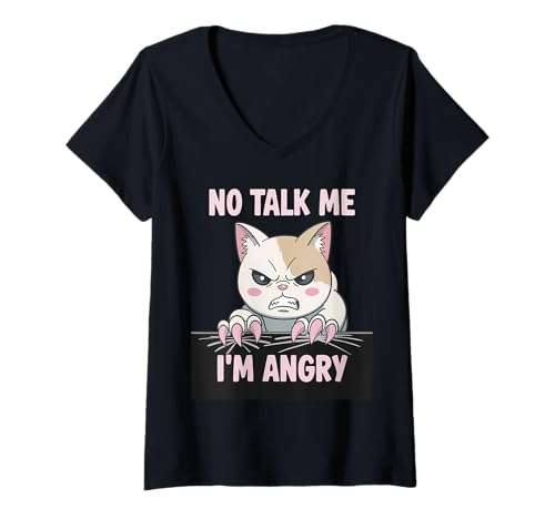 Damen Wütende Katze Stimmung Humor Sarkastisch Haustierliebhaber T-Shirt mit V-Ausschnitt Damen Wütende Katze Stimmung Humor Sarkastisch Haustierliebhaber T-Shirt mit V-Ausschnitt von Lustiges mürrisches Tier Geschenk Sarkasmus