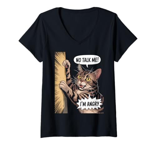 Damen Wütende Katze Stimmung Humor Sarkastisch Haustierliebhaber T-Shirt mit V-Ausschnitt Damen Wütende Katze Stimmung Humor Sarkastisch Haustierliebhaber T-Shirt mit V-Ausschnitt von Lustiges mürrisches Tier Geschenk Sarkasmus