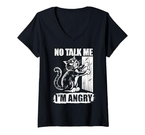 Damen Wütende Katze Stimmung Humor Sarkastisch Haustierliebhaber T-Shirt mit V-Ausschnitt Damen Wütende Katze Stimmung Humor Sarkastisch Haustierliebhaber T-Shirt mit V-Ausschnitt von Lustiges mürrisches Tier Geschenk Sarkasmus