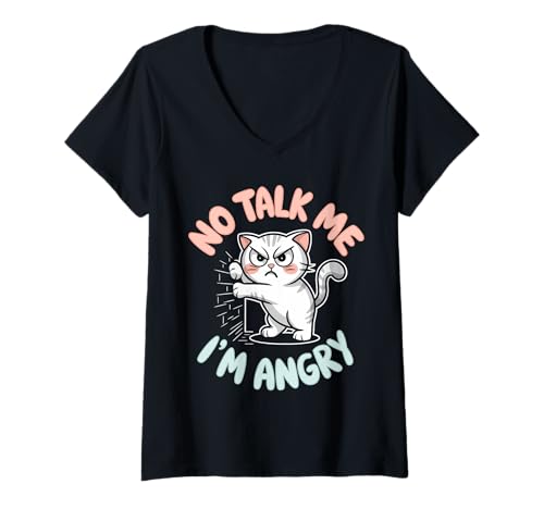 Damen Wütende Katze Stimmung Humor Sarkastisch Haustierliebhaber T-Shirt mit V-Ausschnitt Damen Wütende Katze Stimmung Humor Sarkastisch Haustierliebhaber T-Shirt mit V-Ausschnitt von Lustiges mürrisches Tier Geschenk Sarkasmus