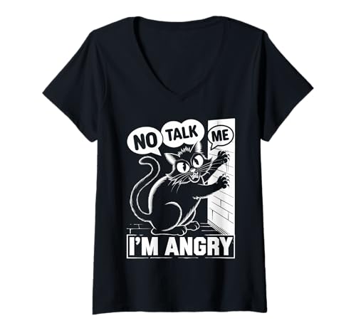 Damen Wütende Katze Stimmung Humor Sarkastisch Haustierliebhaber T-Shirt mit V-Ausschnitt Damen Wütende Katze Stimmung Humor Sarkastisch Haustierliebhaber T-Shirt mit V-Ausschnitt von Lustiges mürrisches Tier Geschenk Sarkasmus