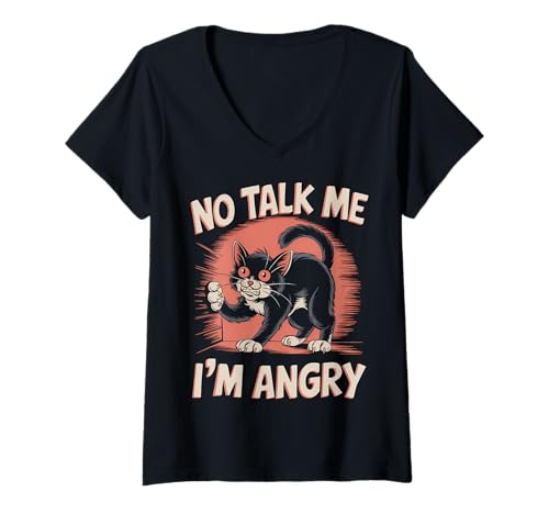 Damen Wütende Katze Stimmung Humor Sarkastisch Haustierliebhaber T-Shirt mit V-Ausschnitt Damen Wütende Katze Stimmung Humor Sarkastisch Haustierliebhaber T-Shirt mit V-Ausschnitt von Lustiges mürrisches Tier Geschenk Sarkasmus
