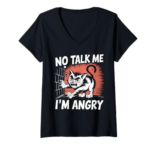Damen Wütende Katze Stimmung Humor Sarkastisch Haustierliebhaber T-Shirt mit V-Ausschnitt Damen Wütende Katze Stimmung Humor Sarkastisch Haustierliebhaber T-Shirt mit V-Ausschnitt von Lustiges mürrisches Tier Geschenk Sarkasmus