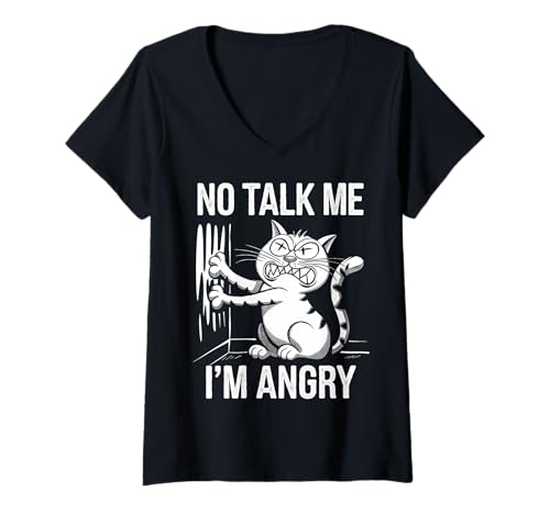 Damen Wütende Katze Stimmung Humor Sarkastisch Haustierliebhaber T-Shirt mit V-Ausschnitt Damen Wütende Katze Stimmung Humor Sarkastisch Haustierliebhaber T-Shirt mit V-Ausschnitt von Lustiges mürrisches Tier Geschenk Sarkasmus
