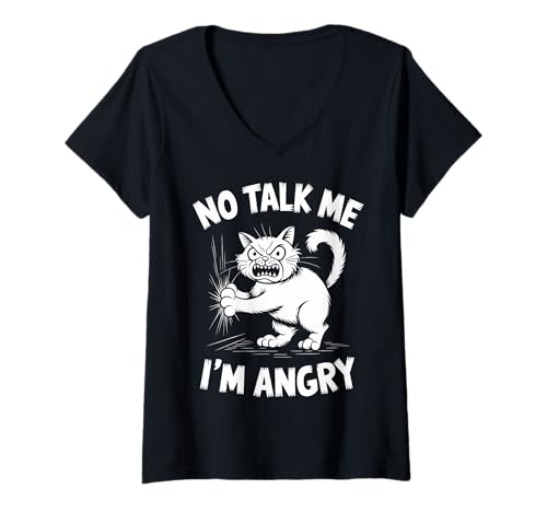 Damen Wütende Katze Stimmung Humor Sarkastisch Haustierliebhaber T-Shirt mit V-Ausschnitt Damen Wütende Katze Stimmung Humor Sarkastisch Haustierliebhaber T-Shirt mit V-Ausschnitt von Lustiges mürrisches Tier Geschenk Sarkasmus
