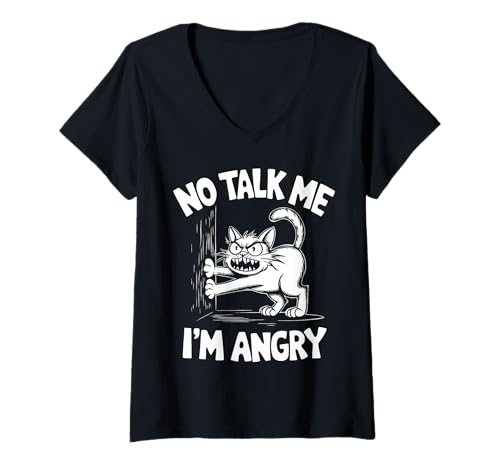 Damen Wütende Katze Stimmung Humor Sarkastisch Haustierliebhaber T-Shirt mit V-Ausschnitt Damen Wütende Katze Stimmung Humor Sarkastisch Haustierliebhaber T-Shirt mit V-Ausschnitt von Lustiges mürrisches Tier Geschenk Sarkasmus