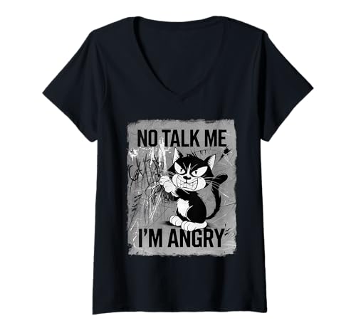 Damen Wütende Katze Stimmung Humor Sarkastisch Haustierliebhaber T-Shirt mit V-Ausschnitt Damen Wütende Katze Stimmung Humor Sarkastisch Haustierliebhaber T-Shirt mit V-Ausschnitt von Lustiges mürrisches Tier Geschenk Sarkasmus