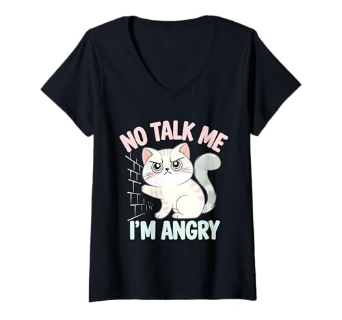 Damen Wütende Katze Stimmung Humor Sarkastisch Haustierliebhaber T-Shirt mit V-Ausschnitt Damen Wütende Katze Stimmung Humor Sarkastisch Haustierliebhaber T-Shirt mit V-Ausschnitt von Lustiges mürrisches Tier Geschenk Sarkasmus