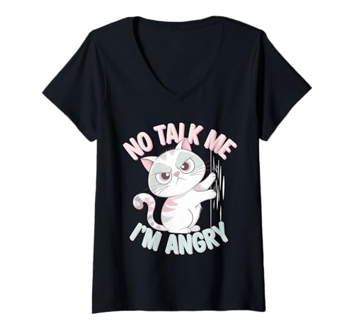 Damen Wütende Katze Stimmung Humor Sarkastisch Haustierliebhaber T-Shirt mit V-Ausschnitt Damen Wütende Katze Stimmung Humor Sarkastisch Haustierliebhaber T-Shirt mit V-Ausschnitt von Lustiges mürrisches Tier Geschenk Sarkasmus