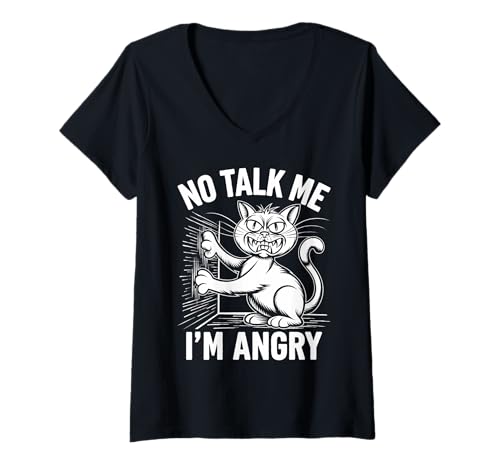 Damen Wütende Katze Stimmung Humor Sarkastisch Haustierliebhaber T-Shirt mit V-Ausschnitt Damen Wütende Katze Stimmung Humor Sarkastisch Haustierliebhaber T-Shirt mit V-Ausschnitt von Lustiges mürrisches Tier Geschenk Sarkasmus