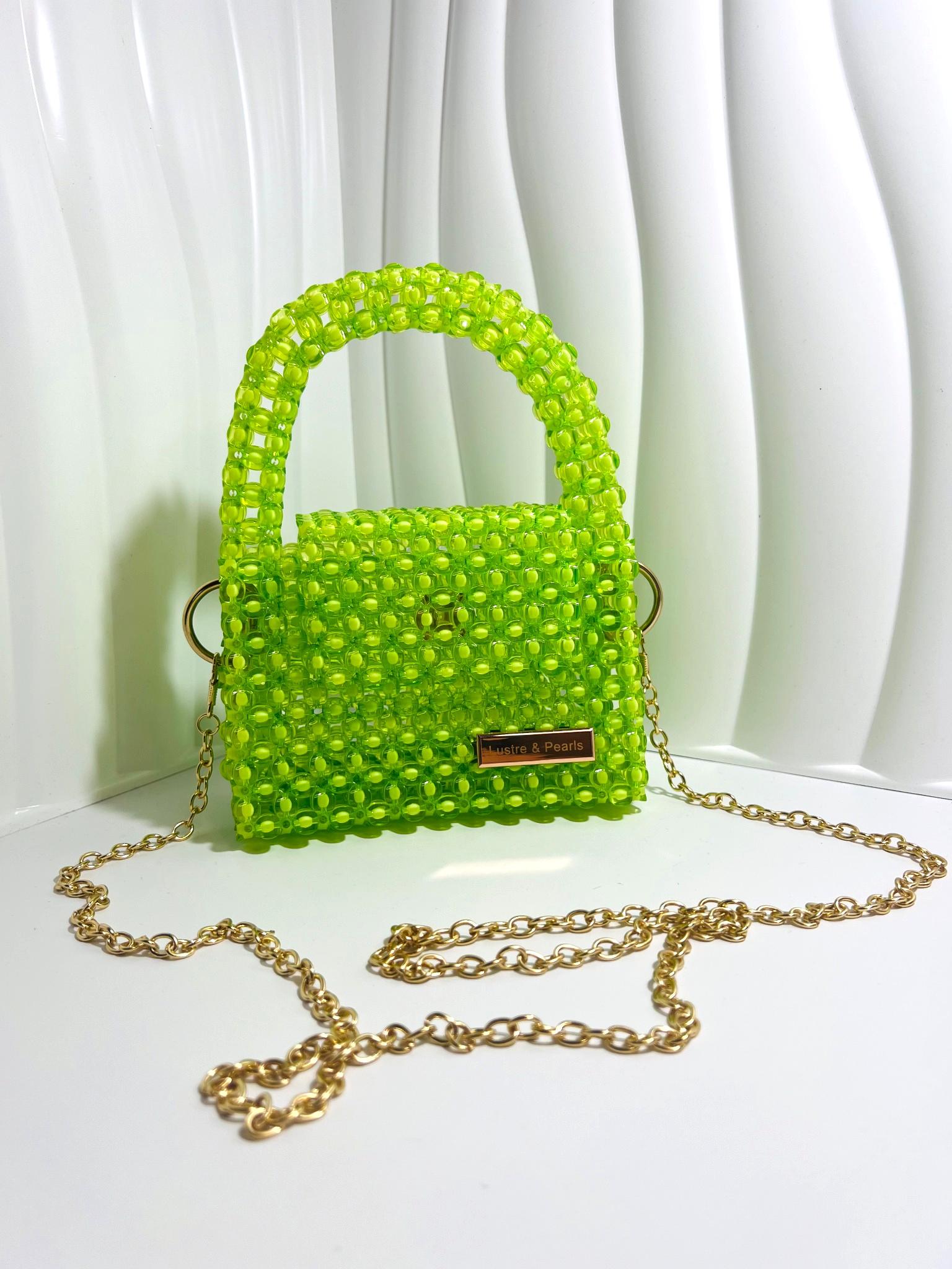 Einzigartige Grüne Acrylperlentasche, Elegante Crossbody-Handtasche Mit Goldkette Einzigartige Grüne Acrylperlentasche, Elegante Crossbody-Handtasche Mit Goldkette von LustrePearlsGK