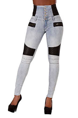 Damen Hohe Taille Stretch Jeans Figur Schmeichelhafte Jeans für Frauen Skinny Fit Hose, Jeans mit Leder, XX-Large von Lusty Chic