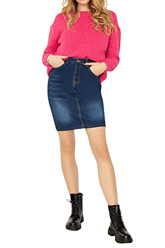 Damen Plus Size Knielanger Jeansrock Midi-Rock mit Schlitz - Sexy Sommer Langer Jeansrock Damen (36, Blau) von Lusty Chic