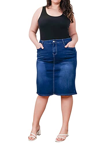 Damen Plus Size Knielanger Jeansrock Midi-Rock mit Schlitz - Sexy Sommer Langer Jeansrock Damen (40, Blau 2) von Lusty Chic