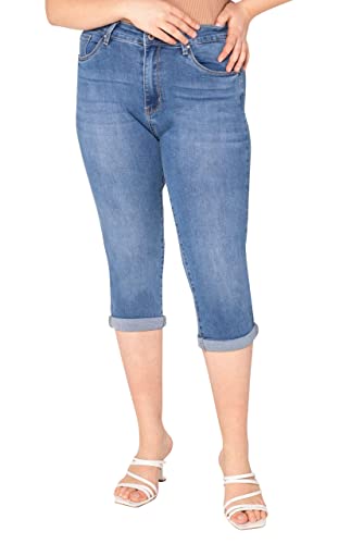 Lusty Chic Damen Capri Jeans Hose Damen High-Waist 3/4 Hose Damen Caprihose Kurze Übergröße Jeans Caprihose Damen Sommer Hose - High-Waist 3/4 Hose Damen Sommer (42, Blau) von Lusty Chic